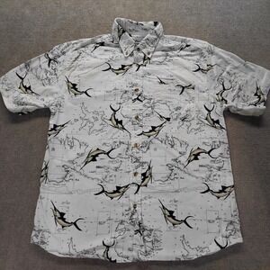 MICHAEL AUSTIN Mens LARGE Marlin Fish Burmuda Antigua Button Short Sleeve Shirt
